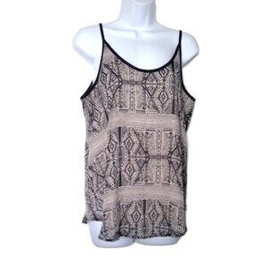 By & By Strappy Top Sleeveless Boho Lined Pullover Stretch Black & Cream Sz L